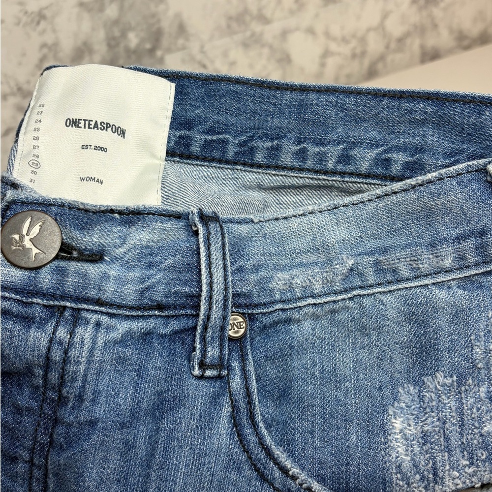 One Teaspoon FRANKIES Frayed Hem/Button Fly Blue Jean Denim Shorts/29 - Picture 13 of 16